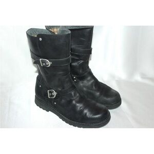 UGG Black Leather Moto Combat Harness Boots
